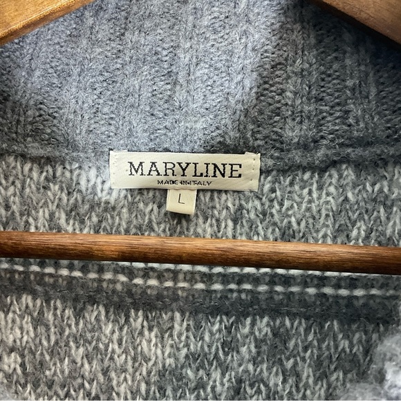 Maryline Italian Made Wool Blend Grey & White Tunic Length Button-Up Sweater LG - Picture 2 of 16